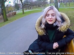 Cute teen swallows hot cum for cash - revolutionary public blowjob by Eva Elfie